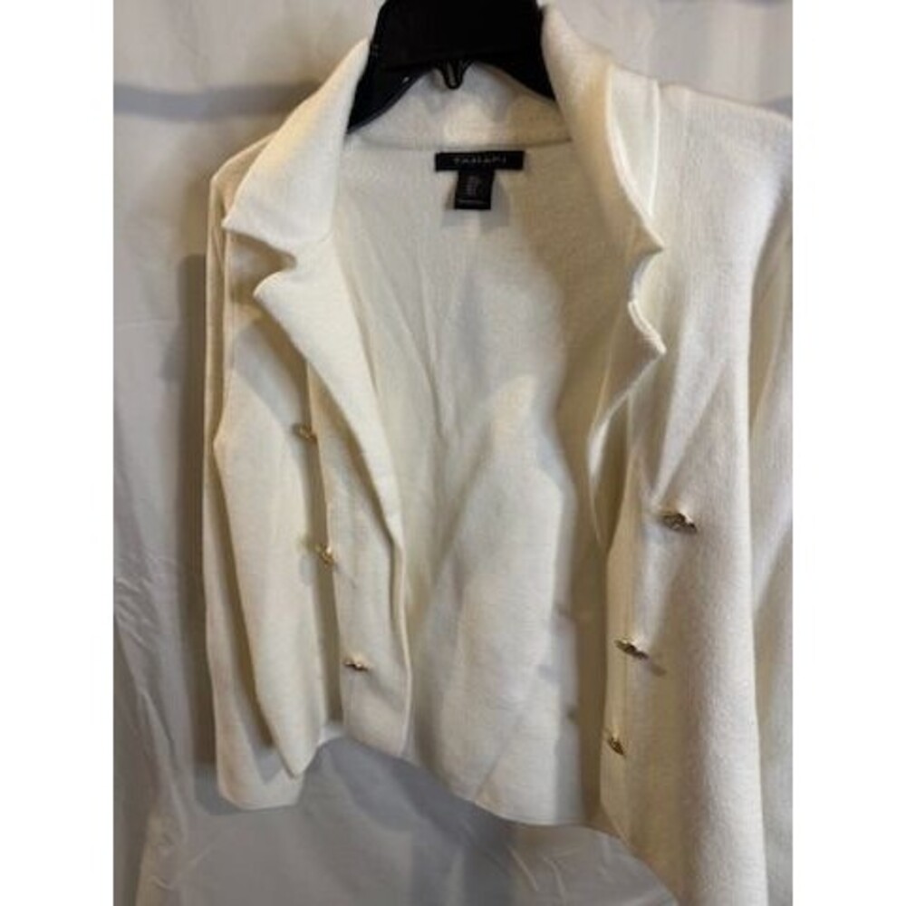 Tahari Ivory Sweater Blazer – Gold Button Detail – Size S